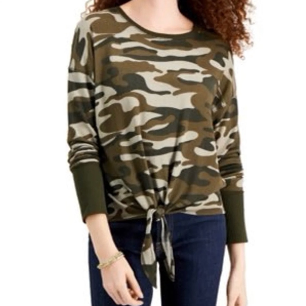 Derek Heart Front Tie Camo Top SZ M